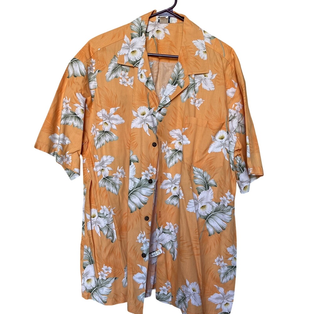 Aloha Republic XL Orange Green White‎ Floral Flowers Hawaiian Aloha Shirt